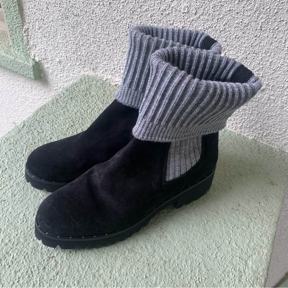 Freda Salvador Mid Calf Knit Black Suede Lug Sole Boots - Picture 7 of 14